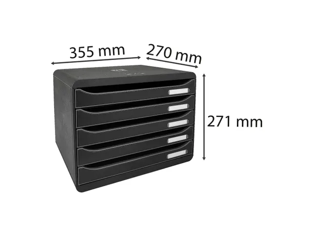 Ladenblok Big-Box Plus, horizontaal, zwart 5 laden