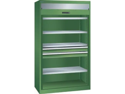 zwaarlast-roldeurkast,HxBxD 1950x1100x641mm,4xStalen bodem,lak RAL6011