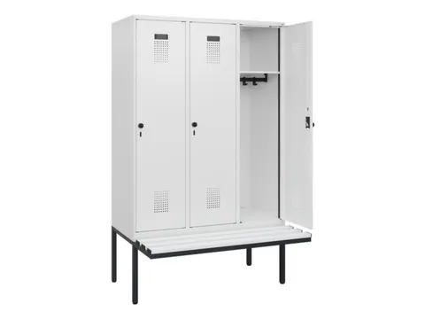 locker met bank,HxBxD 1950x1200x815mm,3vak,vak B 400mm,draaigrendel