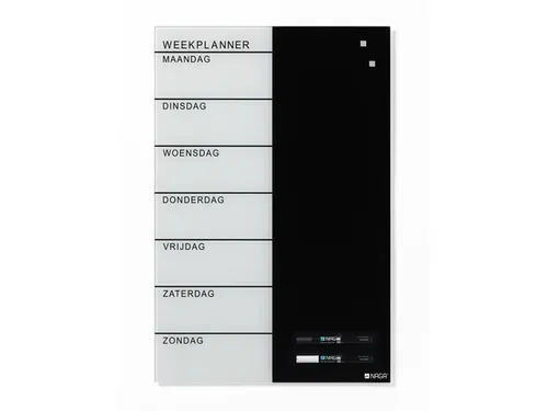 Glasmagneetbord Naga 40x60cm weekplanner NL zwart/wit