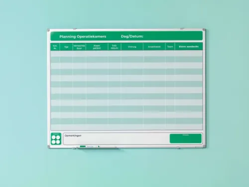 Whiteboard bedrukt eigen ontwerp 45x60cm Softline 8mm alu-profiel