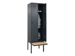 locker met bank,HxBxD 2120x600x815mm,2vak,vak B 300mm,draaigrendel - 1