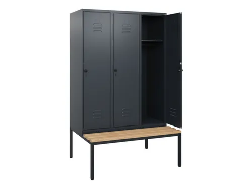 locker met bank,HxBxD 1950x1200x815mm,3vak,vak B 400mm,draaigrendel