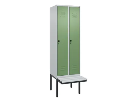 locker met bank,HxBxD 2120x600x815mm,2vak,vak B 300mm,draaigrendel