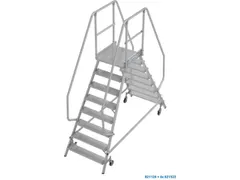 bordestrap,verrijdbaar,bordes H 1,95m,2x8treden,aluminium,4zwenkwielen