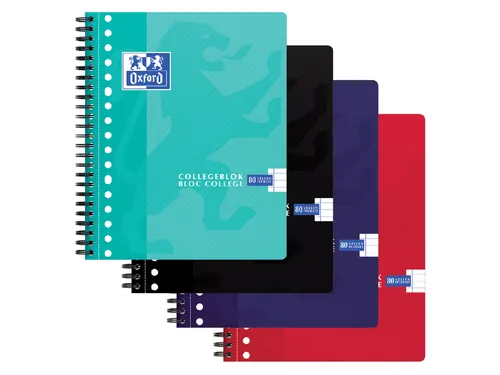 Collegeblok Oxford School A5+ 17-gaats 80vel assorti