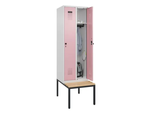 locker met bank,HxBxD 2120x600x815mm,2vak,vak B 300mm,draaigrendel