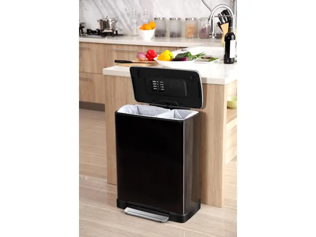 Pedaalemmer E-Cube recycling 46 Liter Zwart Mat RVS