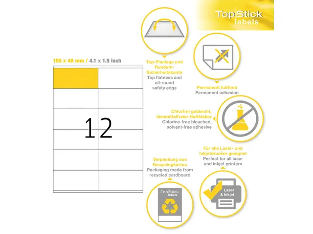 Etiketten universele labels A4 permanent 105x48mm Wit 1200 stuks