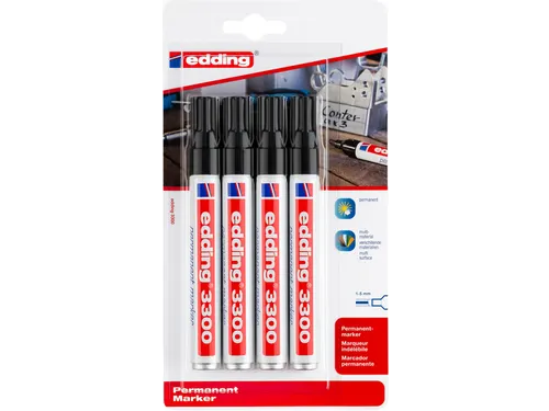 Viltstift edding 3300 schuin 1-5mm blister à 4 stuks zwart