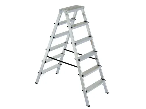 dubbele aluminium ladder beide zijden 2x6treden bordes H 1 3m