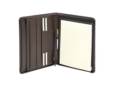 Schrijfmap van der Spek A4 + rits leer met nerf bruin