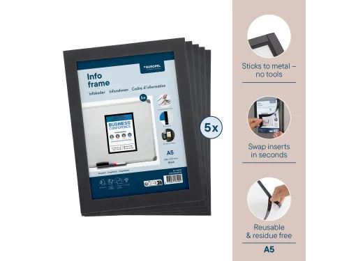 Europel Infokader Magnetisch set 5 stuks A5 Zwart