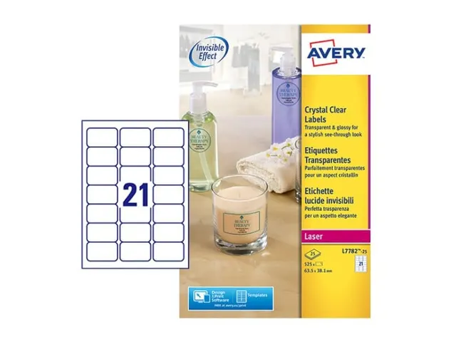 Etiquettes laser Avery 63,5x38,1mm transparent 25 feuilles