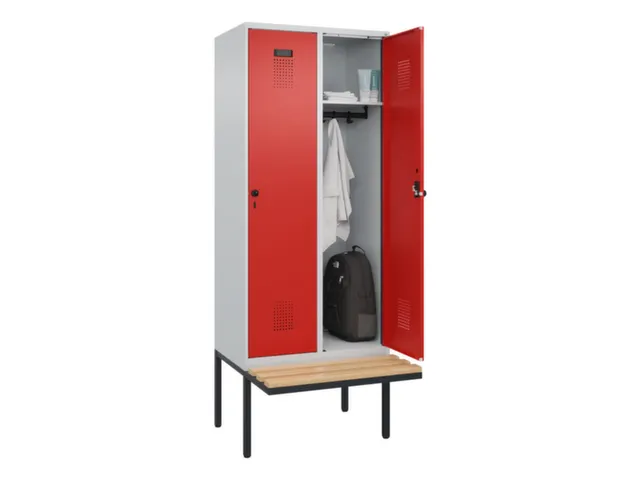 locker met bank,HxBxD 2120x800x815mm,2vak,vak B 400mm,draaigrendel