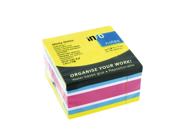 Memoblok info notes kubus 450 vel 75x75mm neon assorti 450 vel