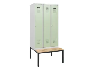 locker met bank,HxBxD 1950x900x815mm,3vak,vak B 300mm,cilinderslot - 2