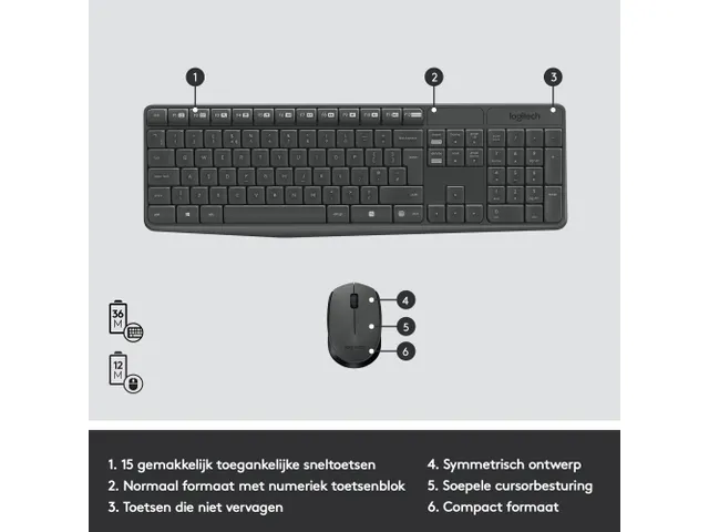 Logitech MK235 toetsenbord Inclusief muis USB QWERTZ Duits Grijs