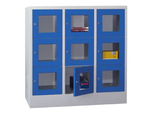 lockerkast,HxBxD 1187x1200x500mm,3x3vakken,RAL7035,front RAL5010