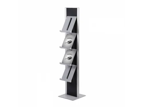Brochurerek Totem Zwart Met Stalen Legplanken