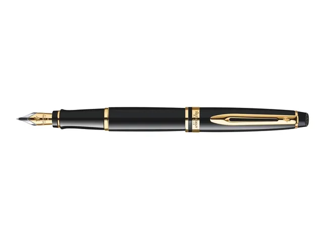 Stylo plume Waterman Expert Noir Laqué GT Medium encre bleue