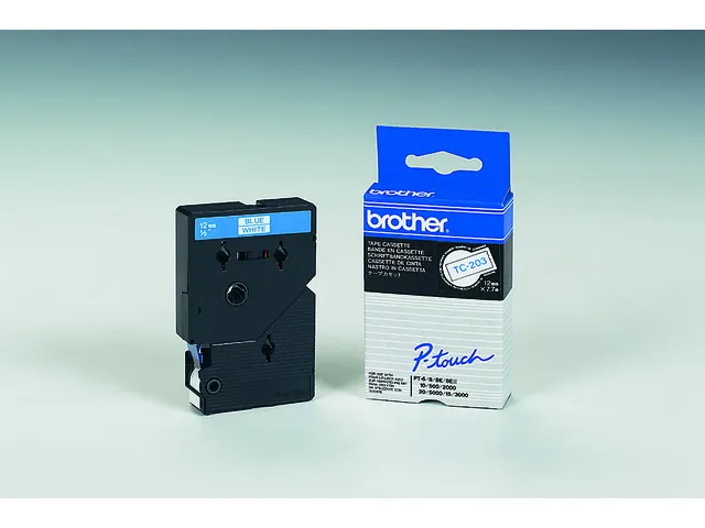 TC labeltape Blauw op wit, TC-203, 12mm