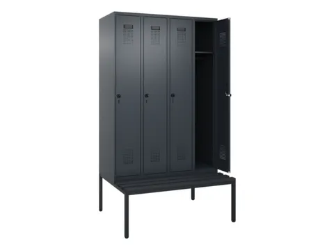 locker met bank,HxBxD 2120x1200x815mm,4vak,vak B 300mm,draaigrendel