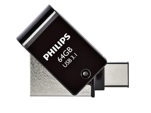 USB stick 3.1 Philips 2in1 USB-C USB-A 64GB zwart
