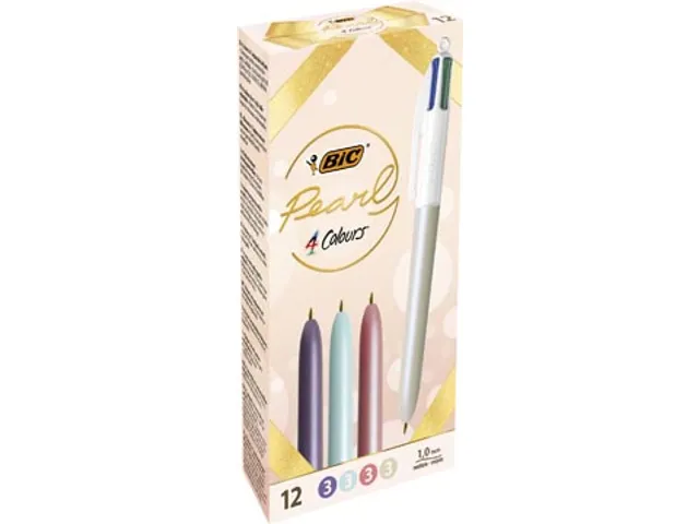stylo bille 4 couleurs Pearl, boîte de 12 pièces, assorti
