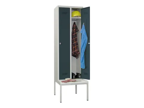 locker met bank,HxBxD 2150x600x500mm,2vak,RAL7035,front RAL7016
