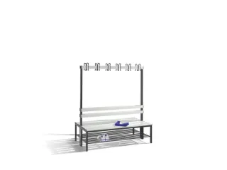 Omkleedbank 1500 mm Pvc-Zitlat Dubbel Hakenlijst Schoenenrek Ral7021 - 1