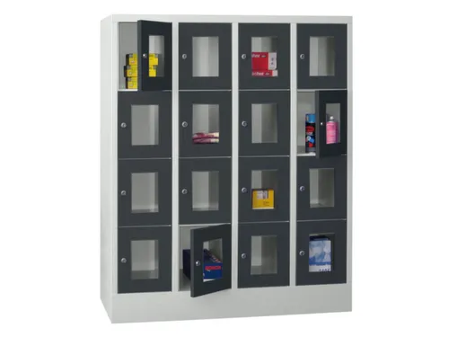lockerkast,HxBxD 1518x1200x500mm,4x4vakken,RAL7035,front RAL7016