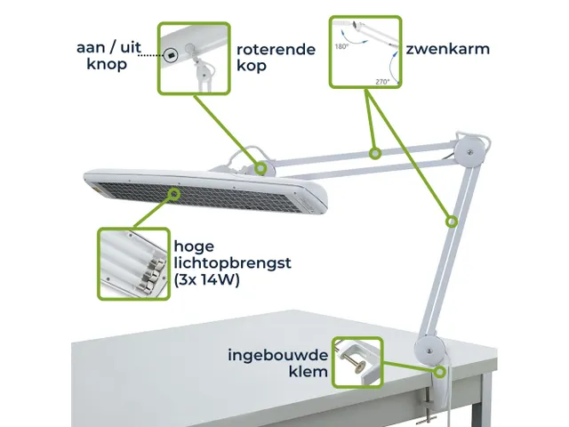 Verstelbare bureaulamp Led 3x14W Wit