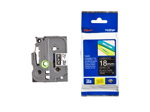 Labeltape Brother P-touch TZe-345 standaard 18mm wit op zwart