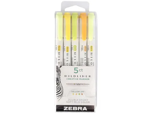 MILDLINER markeerstift Yellow 5 x assorti kleuren dubbele punt