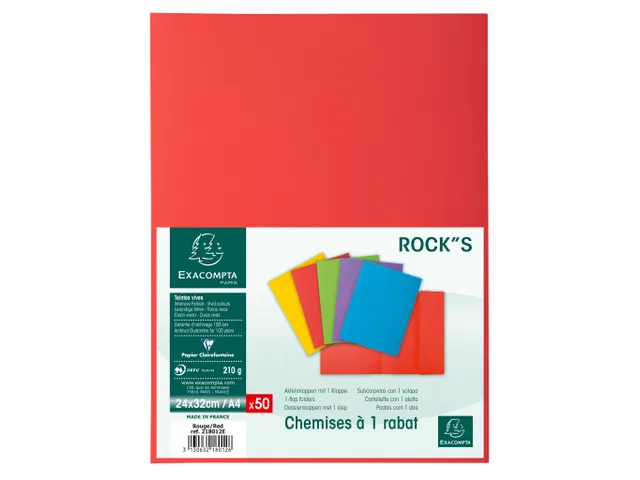 50 dossiermappen met 1 klep ROCK''S 220 24x32cm Rood