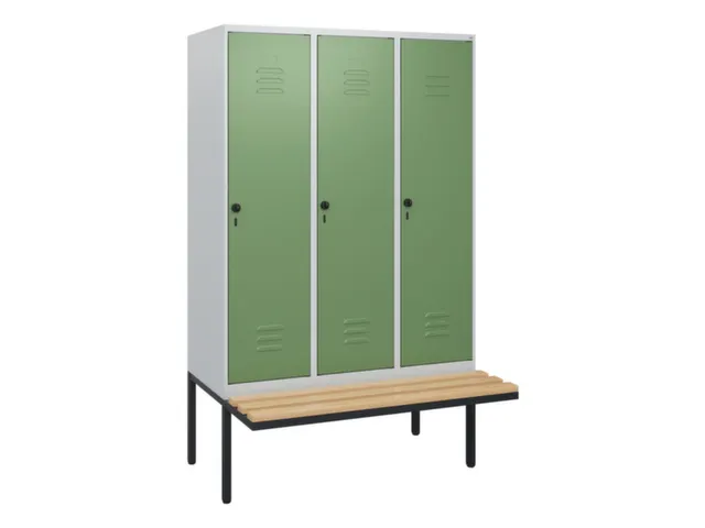 locker met bank,HxBxD 1950x1200x815mm,3vak,vak B 400mm,draaigrendel