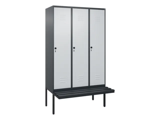 locker met bank,HxBxD 2120x1200x815mm,3vak,vak B 400mm,draaigrendel