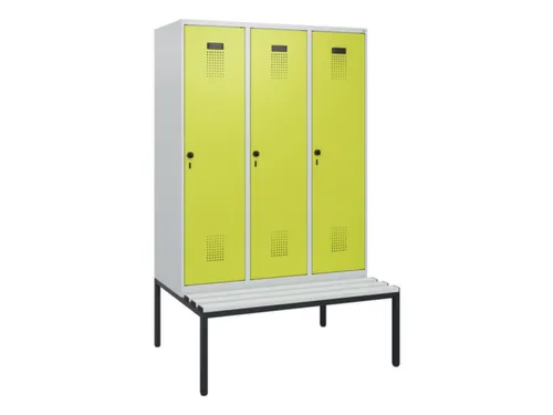 locker met bank,HxBxD 1950x1200x815mm,3vak,vak B 400mm,draaigrendel