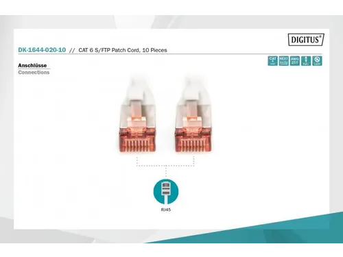 CAT 6 S-FTP patchkabel Cu LSZH AWG 27/7 Lengte 2m 10 stuks Grijs