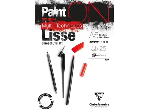 Tekenblok Clairefontaine Paint On A5 glad 25 vel 250gr wit