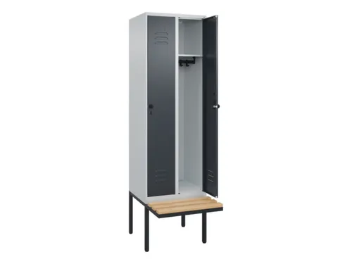 locker met bank,HxBxD 2120x600x815mm,2vak,vak B 300mm,draaigrendel