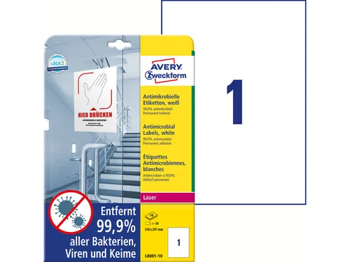 Bedrukbaar antimicrobiëel etiket Zweckform 210x297mm, wit 10 etikette