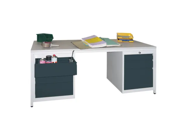 bureau pour atelier HxlxP 720x1700x800mm RAL7035 face avant RAL7016