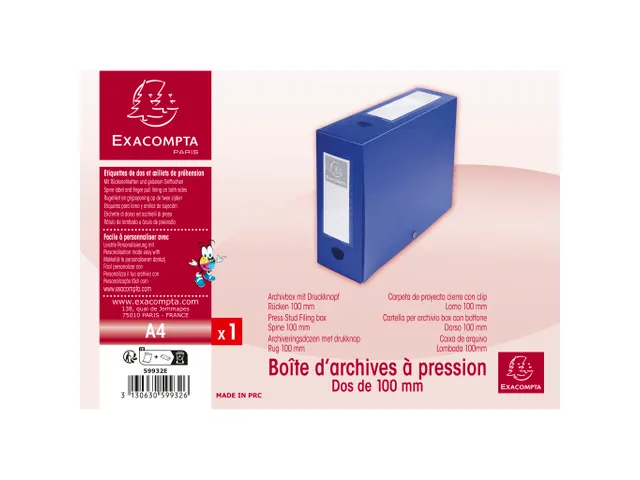 Boite de classement à pression Dos 100mm PP 7/10e Opaque bleu
