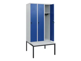 locker met bank,HxBxD 1950x900x815mm,3vak,vak B 300mm,draaigrendel - 2