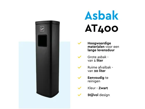 Afvalbak met asbak BRASQ 20 liter AT400 zwart