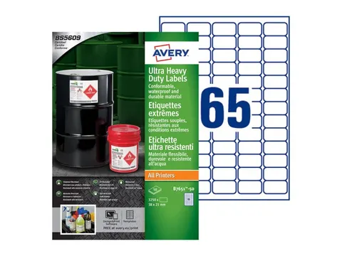 Etiket Avery B7651-50 38x21mm polyethyleen wit 3250 stuks