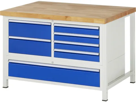 établi HxlxP 840-1040x1250x900mm plateau hêtre force 1250kg 4 pieds