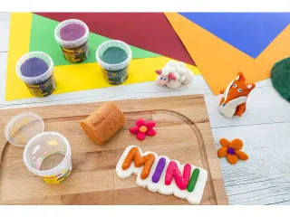 Kinderklei Eberhard Faber in beker,140gr oranje, roze, groen, paars - 7